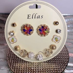 ELLAS - GOLD TONE EARRINGS 7 PAIRS Pierced